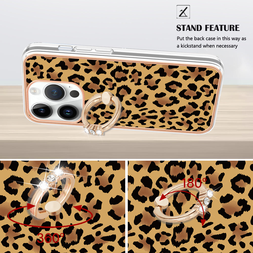 YB IMD Series-20 Style D Kickstand Phone Case for iPhone 14 Pro 2.0mm Electroplating TPU IMD Pattern Cover