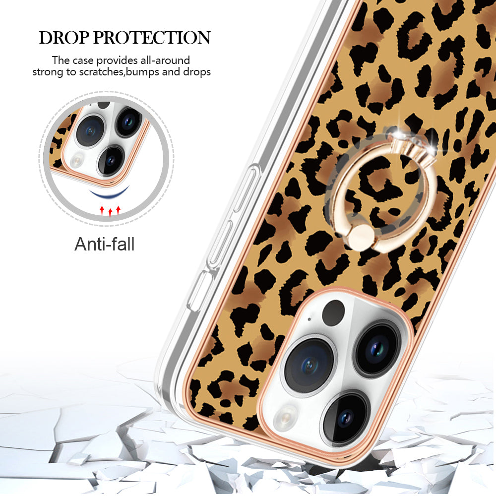 YB IMD Series-20 Style D Kickstand Phone Case for iPhone 14 Pro 2.0mm Electroplating TPU IMD Pattern Cover