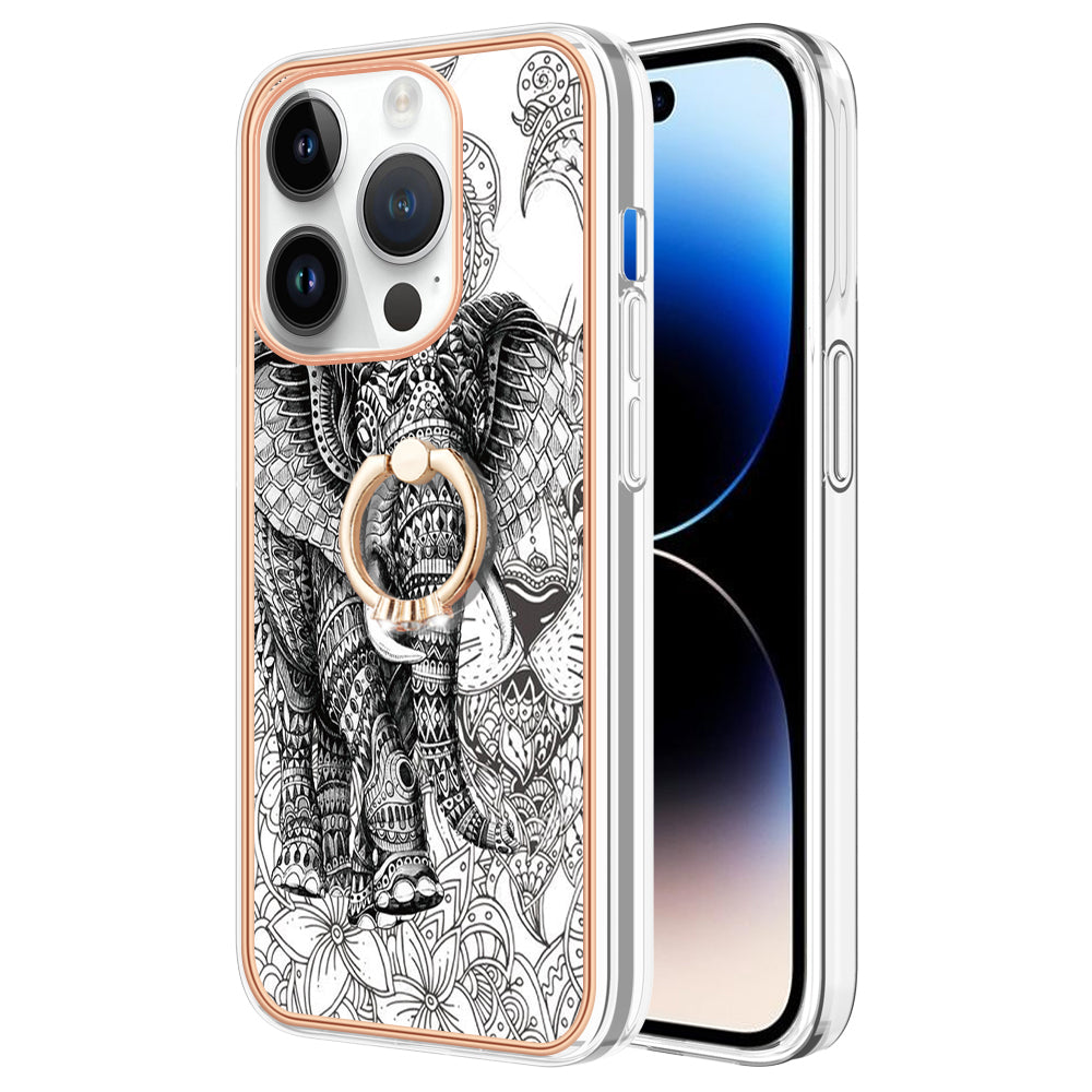 YB IMD Series-20 Style D Kickstand Phone Case for iPhone 14 Pro 2.0mm Electroplating TPU IMD Pattern Cover