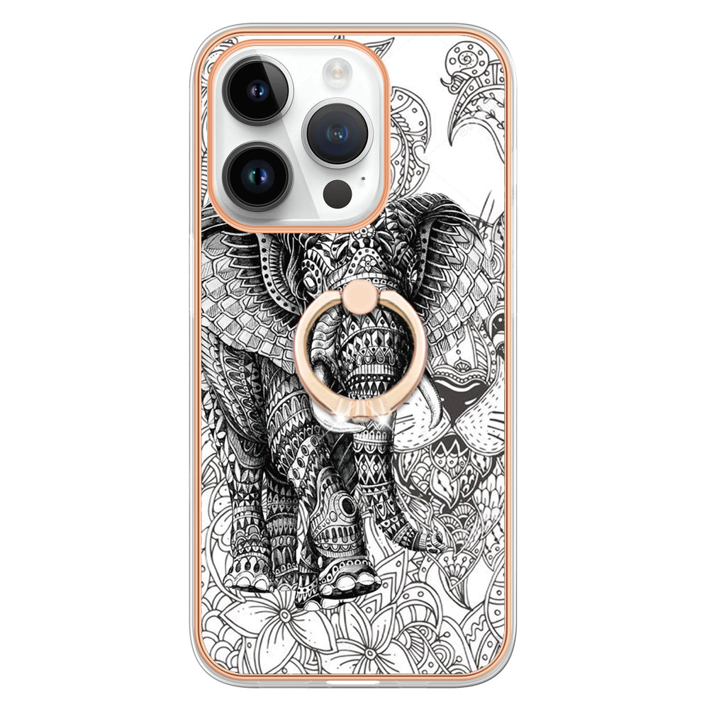 YB IMD Series-20 Style D Kickstand Phone Case for iPhone 14 Pro 2.0mm Electroplating TPU IMD Pattern Cover