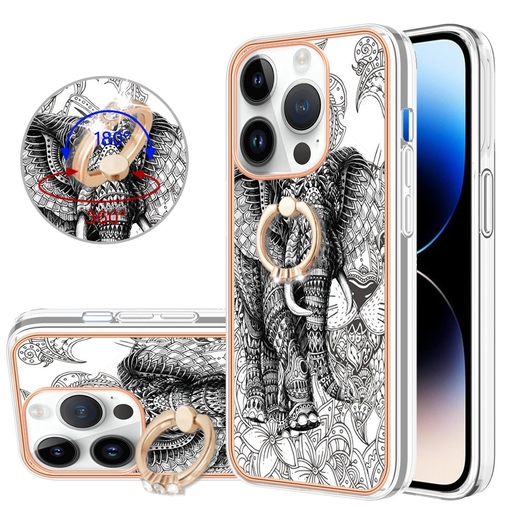YB IMD Series-20 Style D Kickstand Phone Case for iPhone 14 Pro 2.0mm Electroplating TPU IMD Pattern Cover