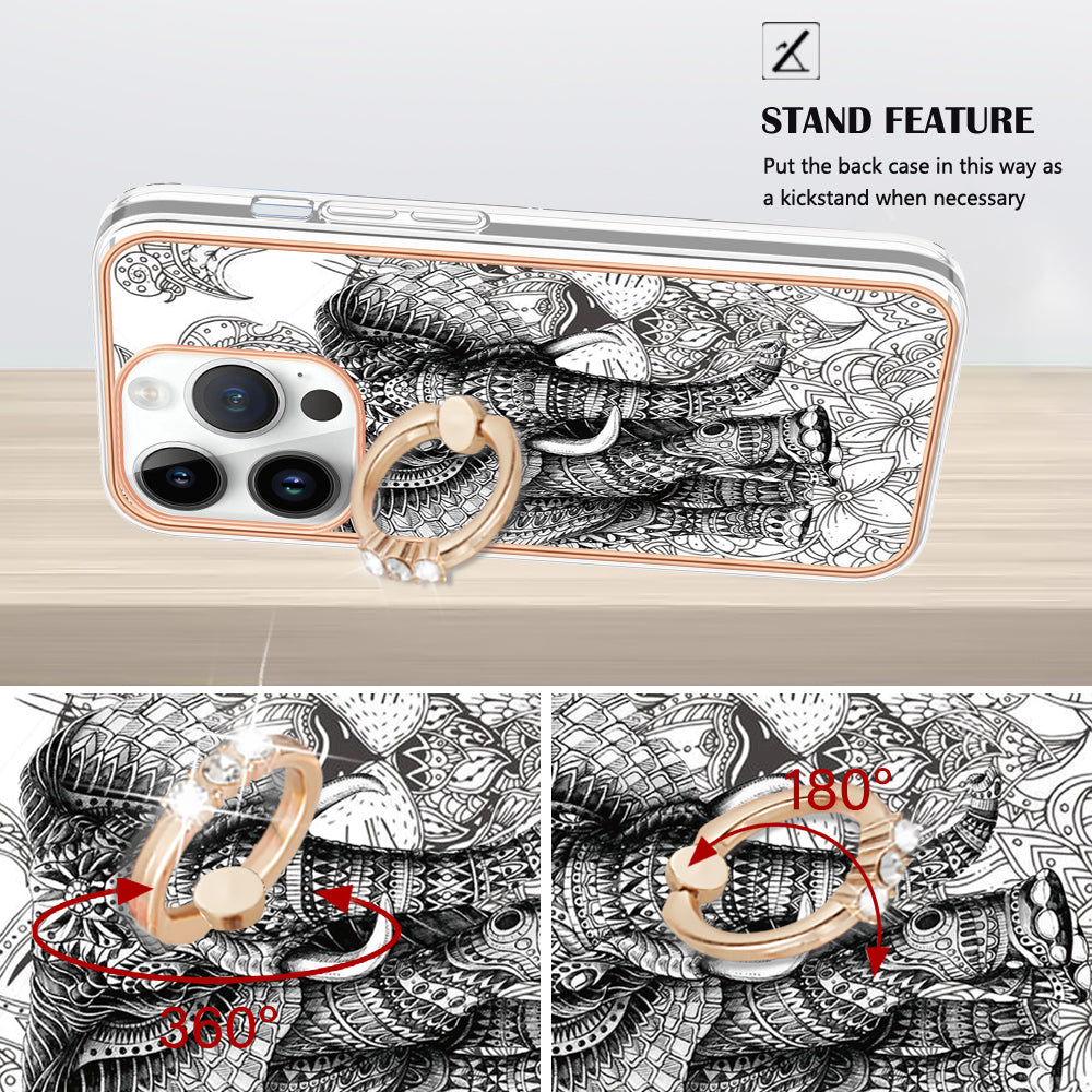 YB IMD Series-20 Style D Kickstand Phone Case for iPhone 14 Pro 2.0mm Electroplating TPU IMD Pattern Cover