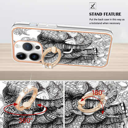 YB IMD Series-20 Style D Kickstand Phone Case for iPhone 14 Pro 2.0mm Electroplating TPU IMD Pattern Cover