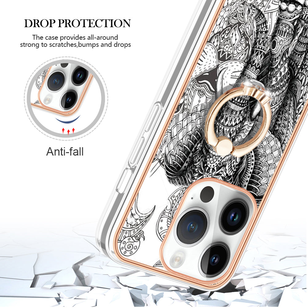 YB IMD Series-20 Style D Kickstand Phone Case for iPhone 14 Pro 2.0mm Electroplating TPU IMD Pattern Cover