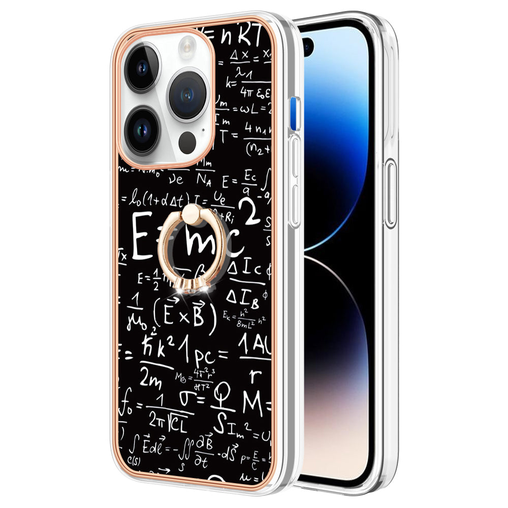 YB IMD Series-20 Style D Kickstand Phone Case for iPhone 14 Pro 2.0mm Electroplating TPU IMD Pattern Cover