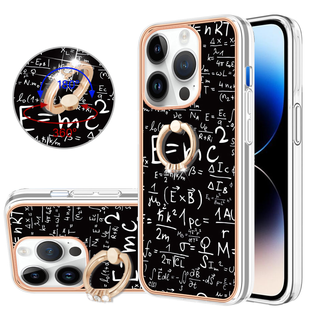 YB IMD Series-20 Style D Kickstand Phone Case for iPhone 14 Pro 2.0mm Electroplating TPU IMD Pattern Cover