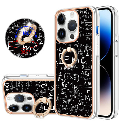 YB IMD Series-20 Style D Kickstand Phone Case for iPhone 14 Pro 2.0mm Electroplating TPU IMD Pattern Cover