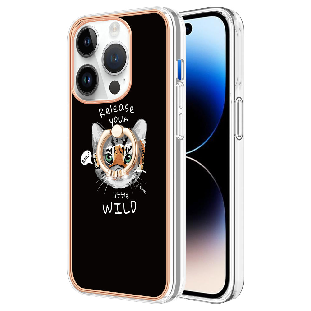 YB IMD Series-20 Style D Kickstand Phone Case for iPhone 14 Pro 2.0mm Electroplating TPU IMD Pattern Cover