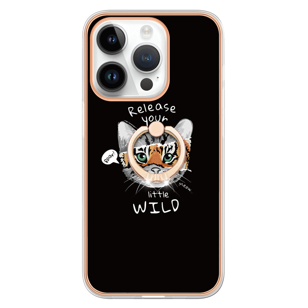 YB IMD Series-20 Style D Kickstand Phone Case for iPhone 14 Pro 2.0mm Electroplating TPU IMD Pattern Cover