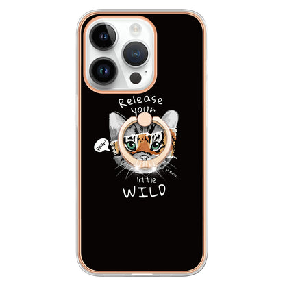 YB IMD Series-20 Style D Kickstand Phone Case for iPhone 14 Pro 2.0mm Electroplating TPU IMD Pattern Cover