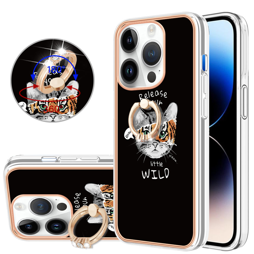YB IMD Series-20 Style D Kickstand Phone Case for iPhone 14 Pro 2.0mm Electroplating TPU IMD Pattern Cover