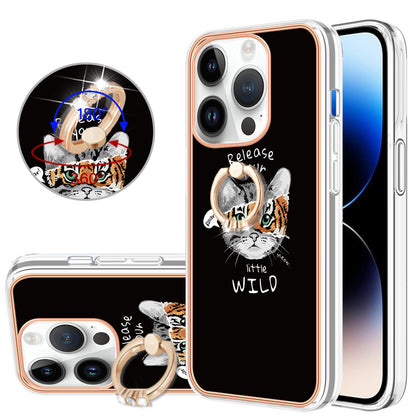 YB IMD Series-20 Style D Kickstand Phone Case for iPhone 14 Pro 2.0mm Electroplating TPU IMD Pattern Cover