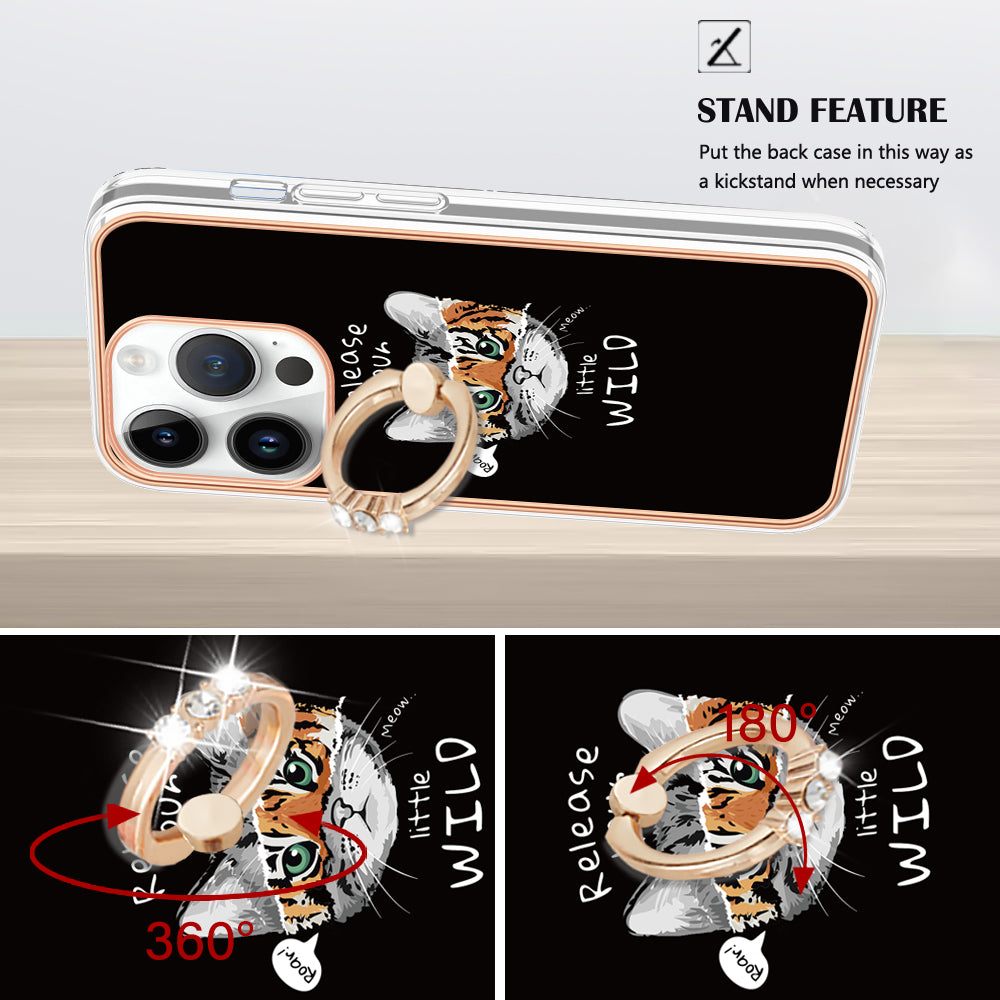 YB IMD Series-20 Style D Kickstand Phone Case for iPhone 14 Pro 2.0mm Electroplating TPU IMD Pattern Cover