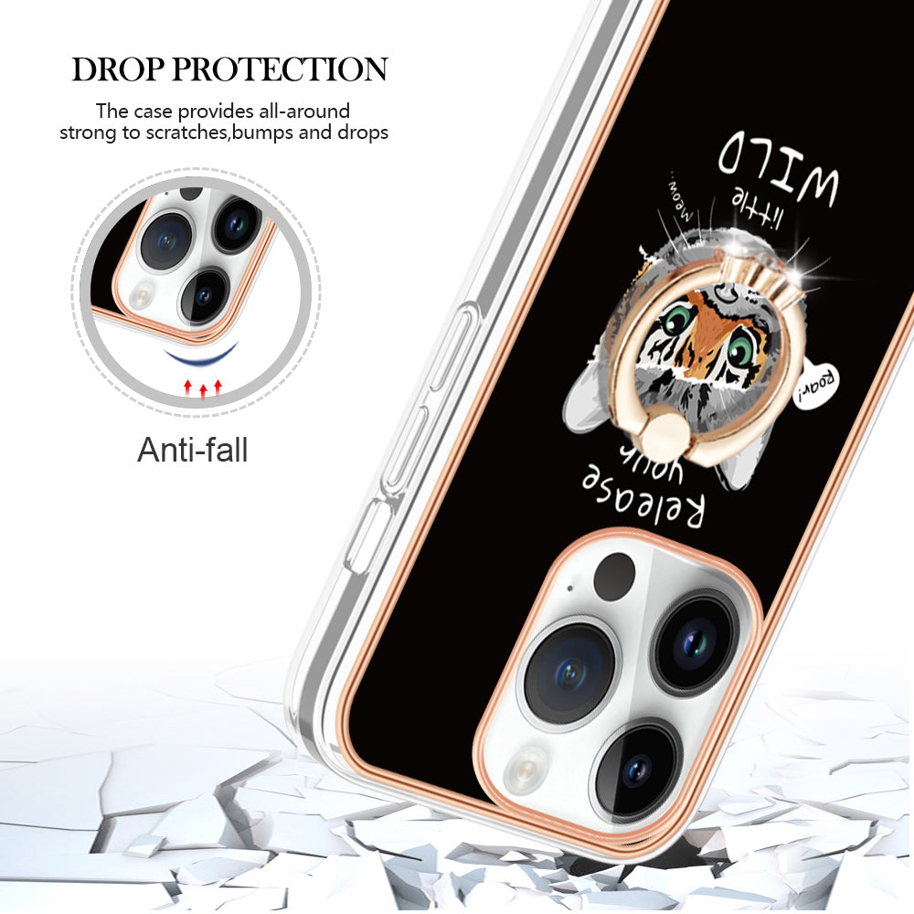 YB IMD Series-20 Style D Kickstand Phone Case for iPhone 14 Pro 2.0mm Electroplating TPU IMD Pattern Cover