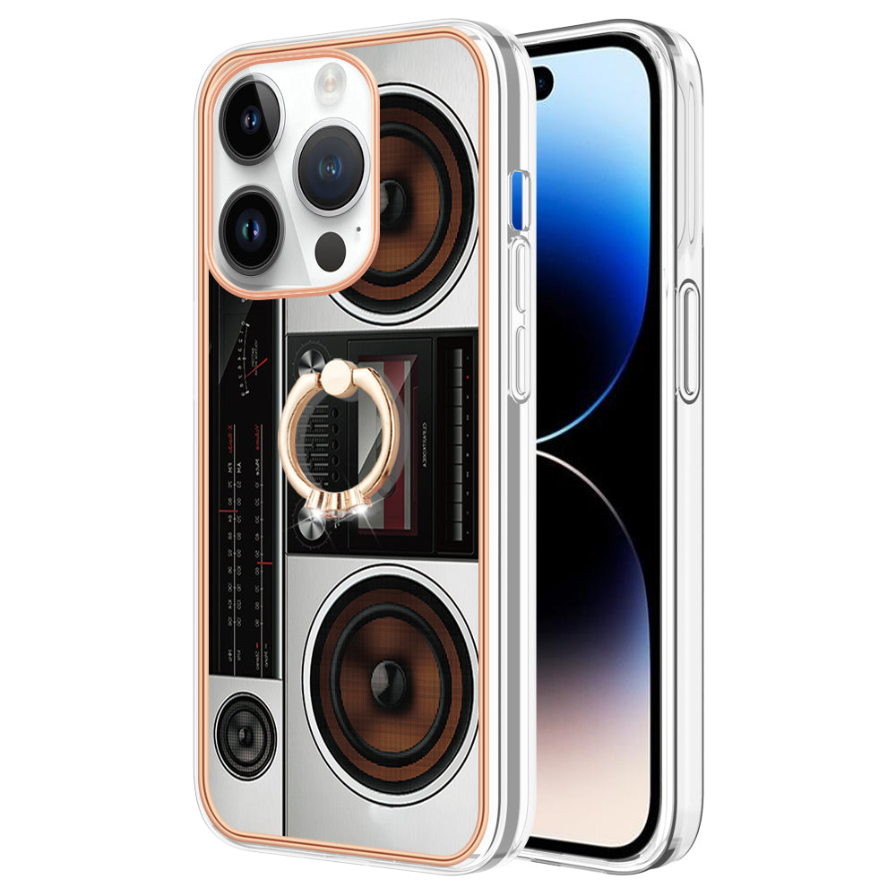 YB IMD Series-20 Style D Kickstand Phone Case for iPhone 14 Pro 2.0mm Electroplating TPU IMD Pattern Cover