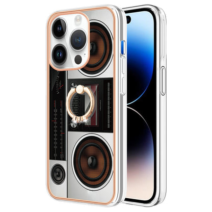 YB IMD Series-20 Style D Kickstand Phone Case for iPhone 14 Pro 2.0mm Electroplating TPU IMD Pattern Cover
