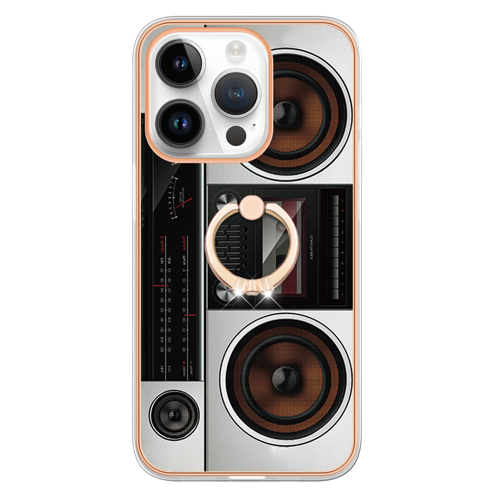 YB IMD Series-20 Style D Kickstand Phone Case for iPhone 14 Pro 2.0mm Electroplating TPU IMD Pattern Cover