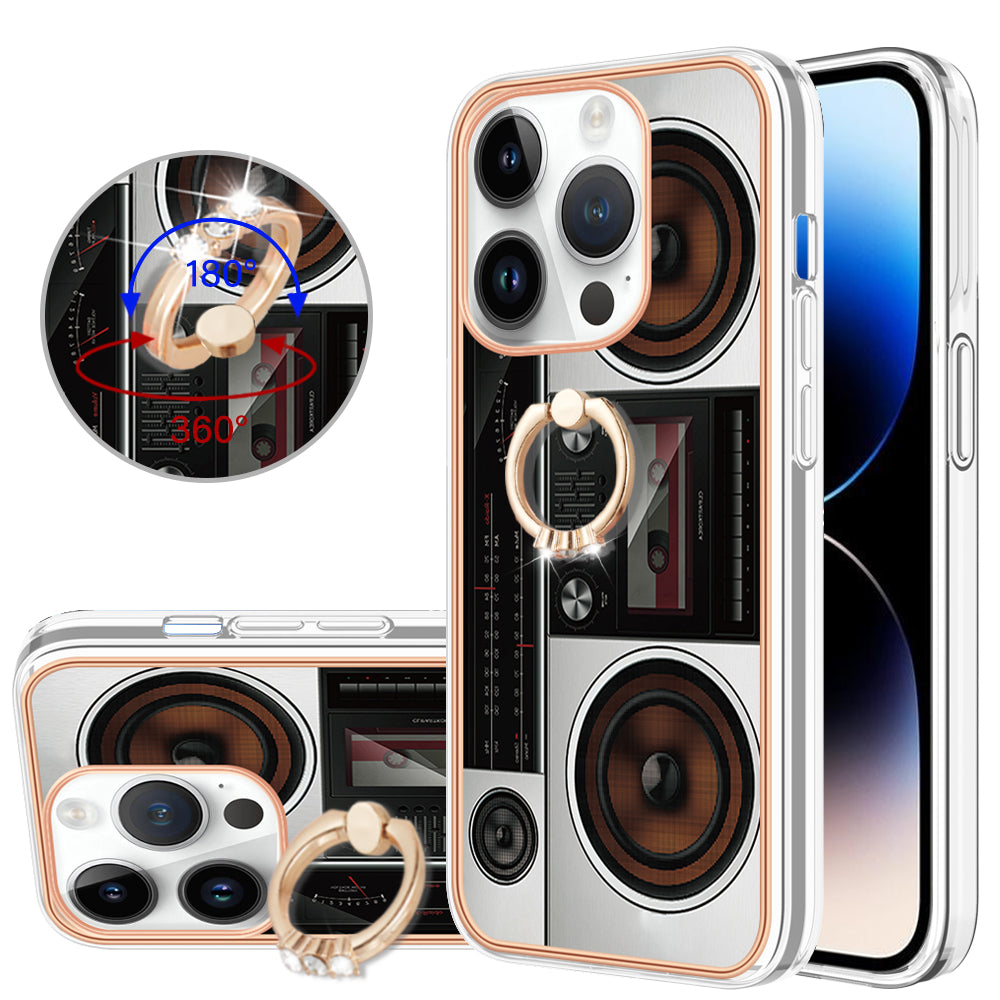 YB IMD Series-20 Style D Kickstand Phone Case for iPhone 14 Pro 2.0mm Electroplating TPU IMD Pattern Cover