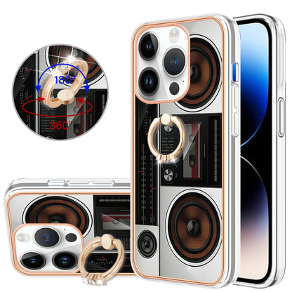 YB IMD Series-20 Style D Kickstand Phone Case for iPhone 14 Pro 2.0mm Electroplating TPU IMD Pattern Cover