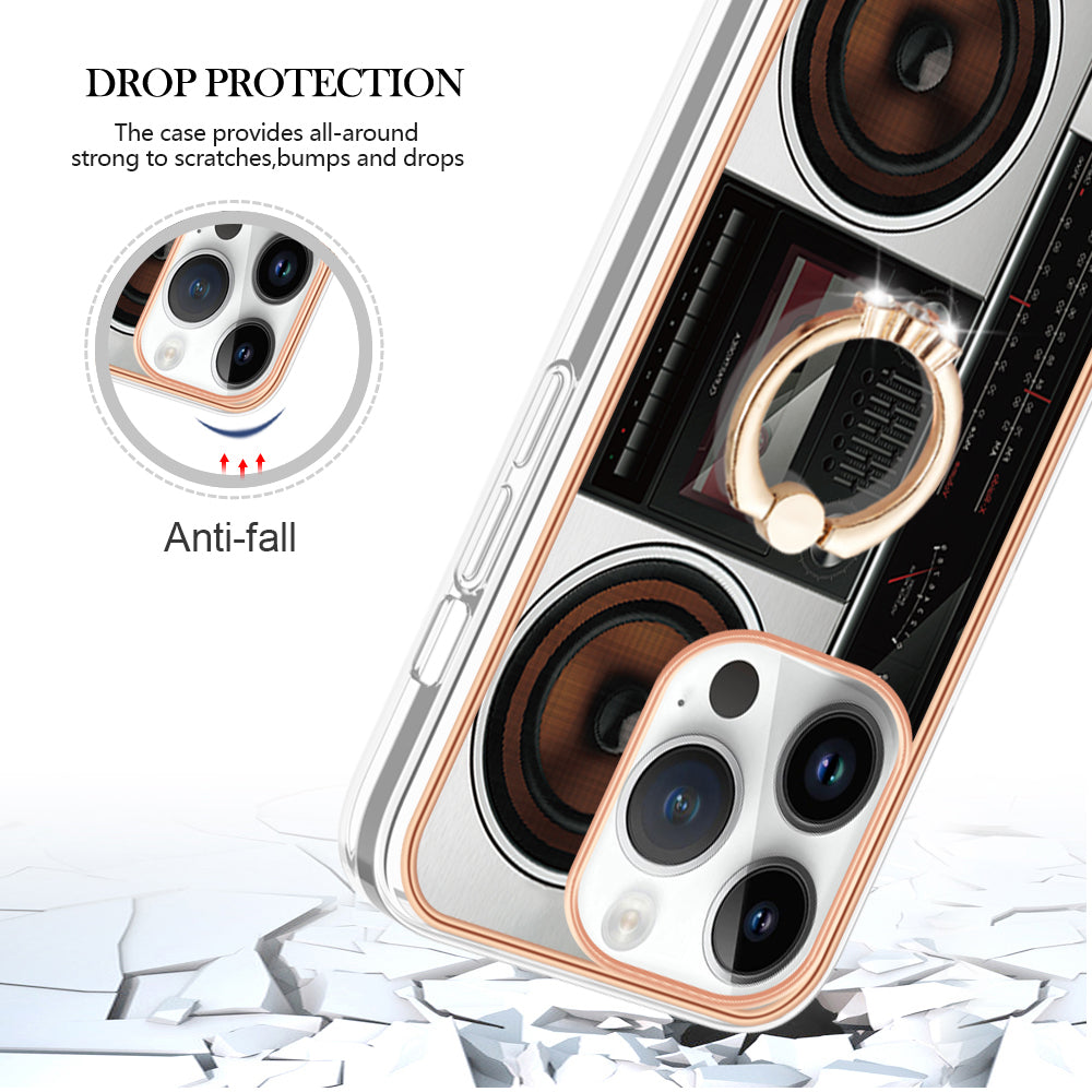 YB IMD Series-20 Style D Kickstand Phone Case for iPhone 14 Pro 2.0mm Electroplating TPU IMD Pattern Cover