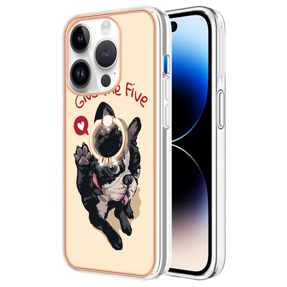 YB IMD Series-20 Style D Kickstand Phone Case for iPhone 14 Pro 2.0mm Electroplating TPU IMD Pattern Cover