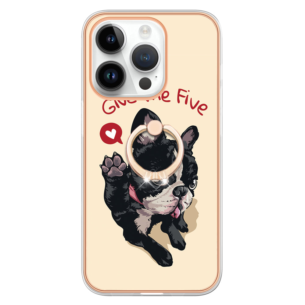 YB IMD Series-20 Style D Kickstand Phone Case for iPhone 14 Pro 2.0mm Electroplating TPU IMD Pattern Cover