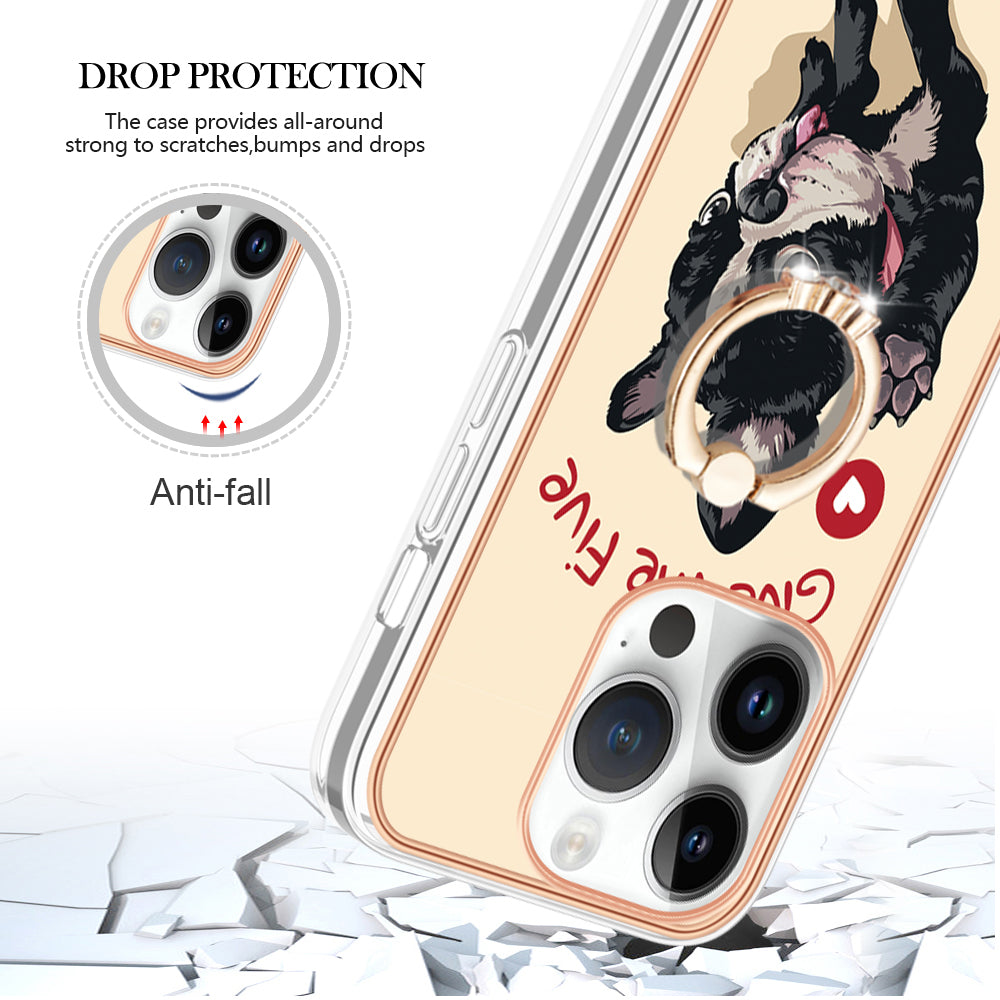 YB IMD Series-20 Style D Kickstand Phone Case for iPhone 14 Pro 2.0mm Electroplating TPU IMD Pattern Cover