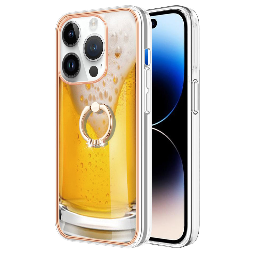 YB IMD Series-20 Style D Kickstand Phone Case for iPhone 14 Pro 2.0mm Electroplating TPU IMD Pattern Cover