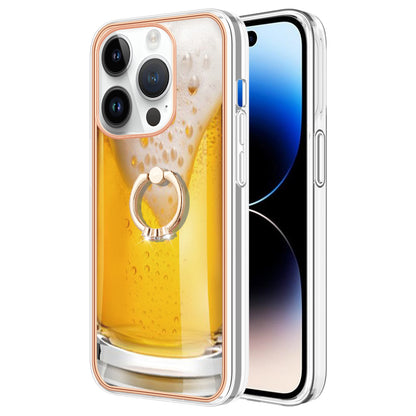 YB IMD Series-20 Style D Kickstand Phone Case for iPhone 14 Pro 2.0mm Electroplating TPU IMD Pattern Cover