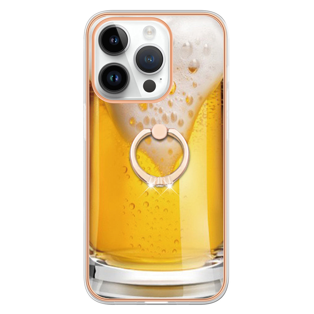 YB IMD Series-20 Style D Kickstand Phone Case for iPhone 14 Pro 2.0mm Electroplating TPU IMD Pattern Cover