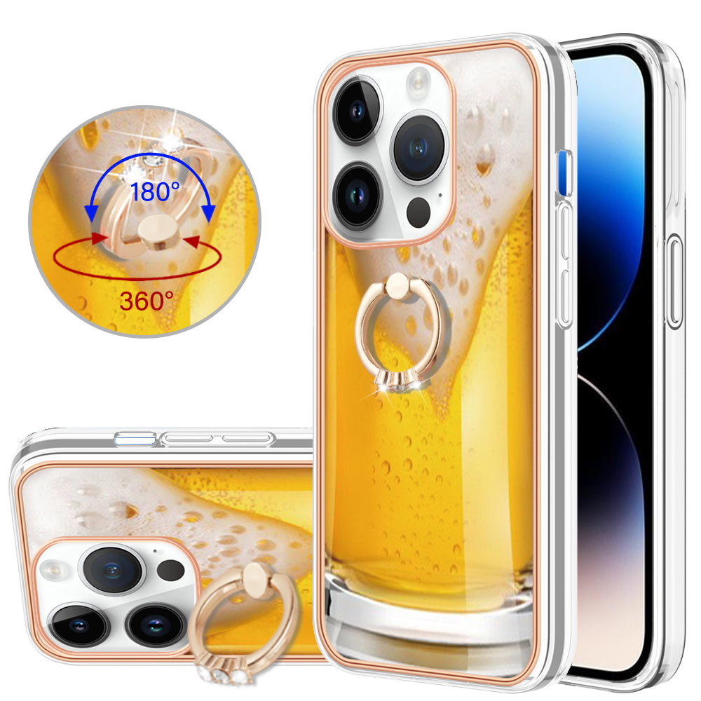 YB IMD Series-20 Style D Kickstand Phone Case for iPhone 14 Pro 2.0mm Electroplating TPU IMD Pattern Cover