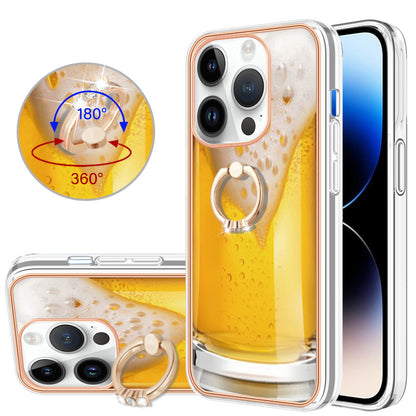 YB IMD Series-20 Style D Kickstand Phone Case for iPhone 14 Pro 2.0mm Electroplating TPU IMD Pattern Cover