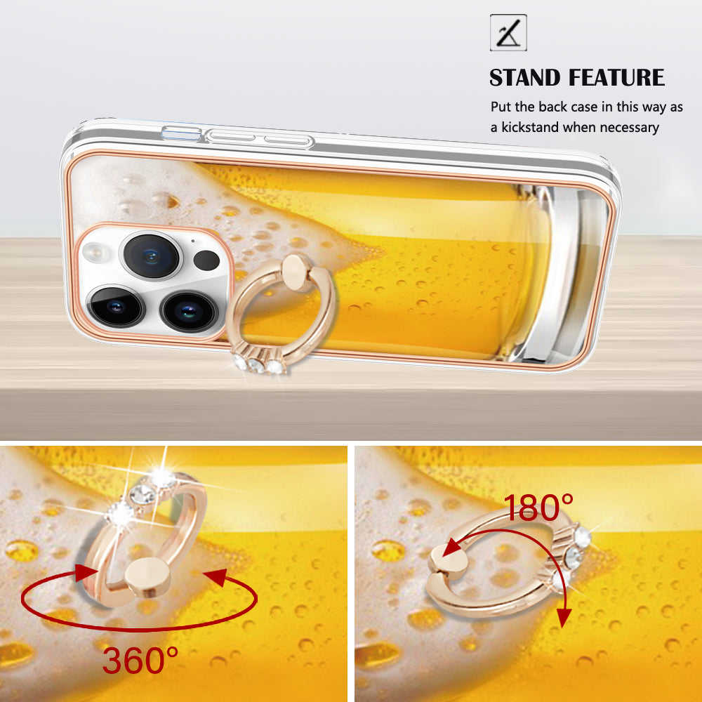 YB IMD Series-20 Style D Kickstand Phone Case for iPhone 14 Pro 2.0mm Electroplating TPU IMD Pattern Cover