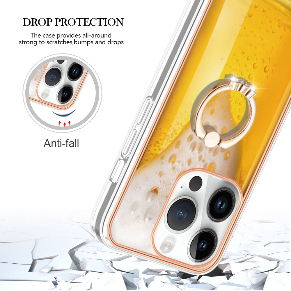 YB IMD Series-20 Style D Kickstand Phone Case for iPhone 14 Pro 2.0mm Electroplating TPU IMD Pattern Cover