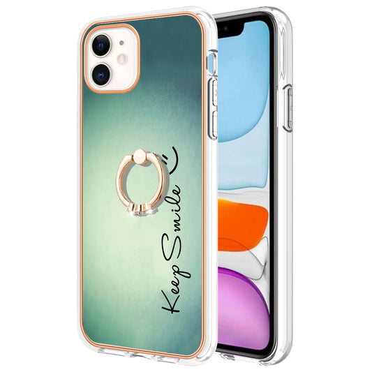YB IMD Series-20 Style D For iPhone 11 IMD Pattern 2.0mm TPU Case Electroplating Ring Kickstand Phone Cover