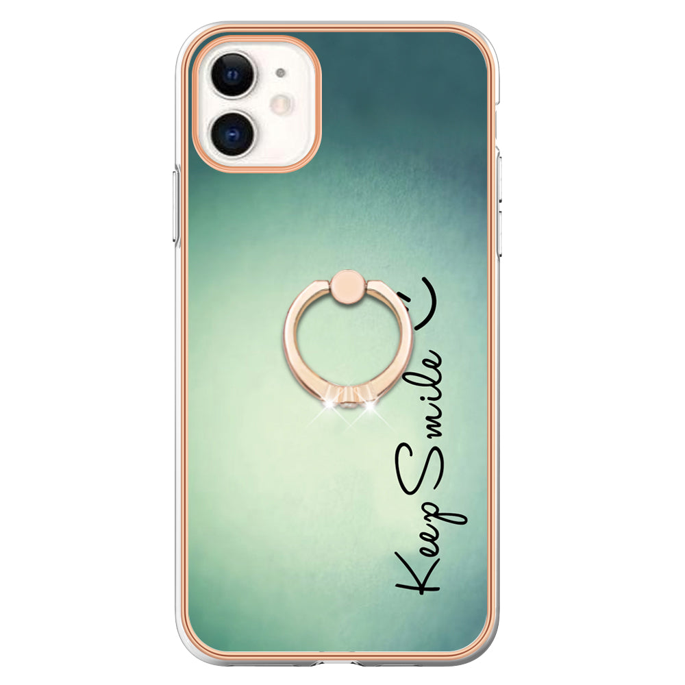 YB IMD Series-20 Style D For iPhone 11 IMD Pattern 2.0mm TPU Case Electroplating Ring Kickstand Phone Cover