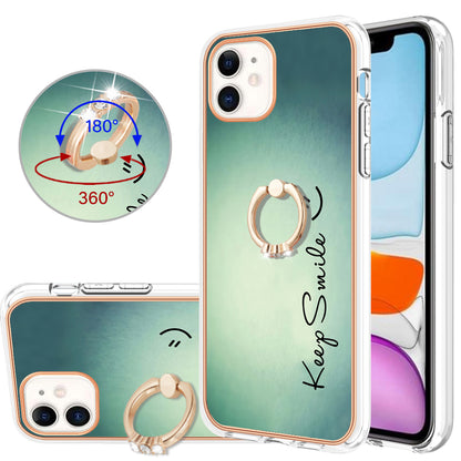 YB IMD Series-20 Style D For iPhone 11 IMD Pattern 2.0mm TPU Case Electroplating Ring Kickstand Phone Cover