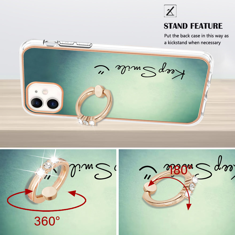 YB IMD Series-20 Style D For iPhone 11 IMD Pattern 2.0mm TPU Case Electroplating Ring Kickstand Phone Cover