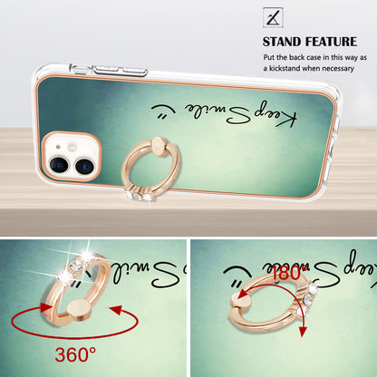 YB IMD Series-20 Style D For iPhone 11 IMD Pattern 2.0mm TPU Case Electroplating Ring Kickstand Phone Cover