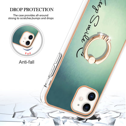 YB IMD Series-20 Style D For iPhone 11 IMD Pattern 2.0mm TPU Case Electroplating Ring Kickstand Phone Cover