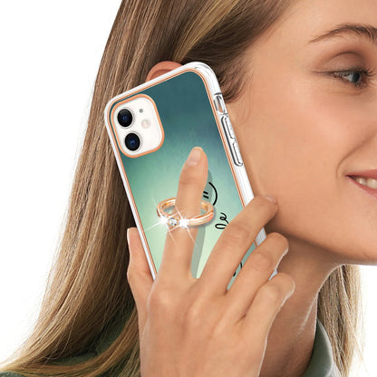 YB IMD Series-20 Style D For iPhone 11 IMD Pattern 2.0mm TPU Case Electroplating Ring Kickstand Phone Cover