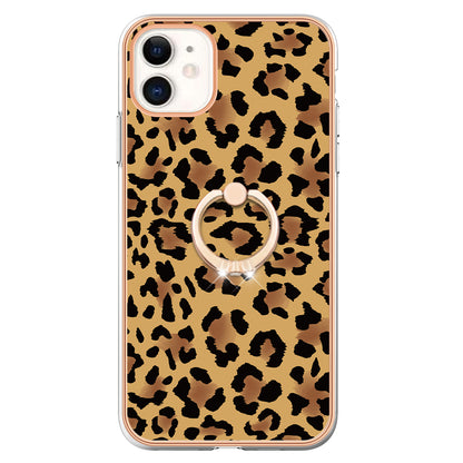 YB IMD Series-20 Style D For iPhone 11 IMD Pattern 2.0mm TPU Case Electroplating Ring Kickstand Phone Cover