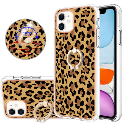YB IMD Series-20 Style D For iPhone 11 IMD Pattern 2.0mm TPU Case Electroplating Ring Kickstand Phone Cover