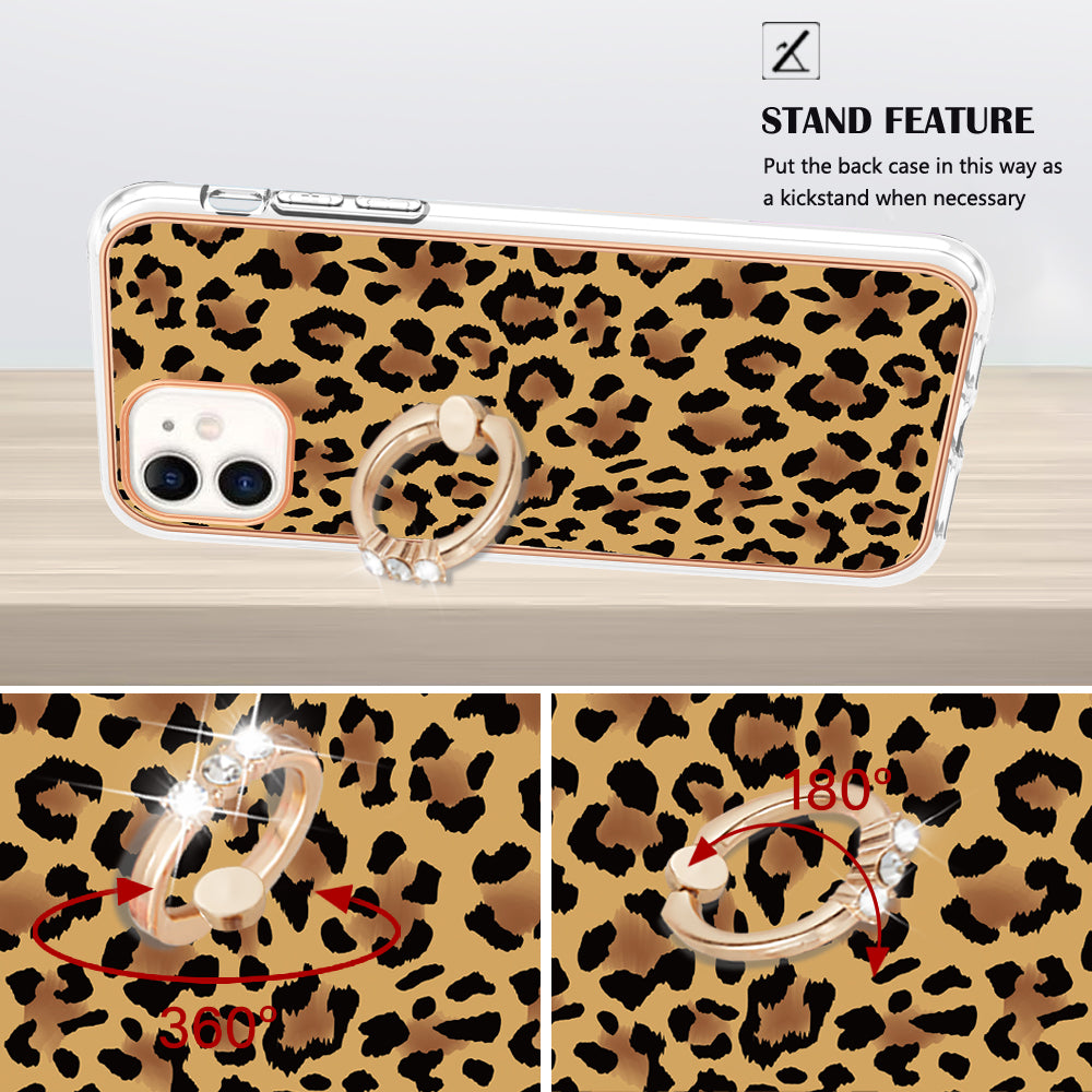 YB IMD Series-20 Style D For iPhone 11 IMD Pattern 2.0mm TPU Case Electroplating Ring Kickstand Phone Cover