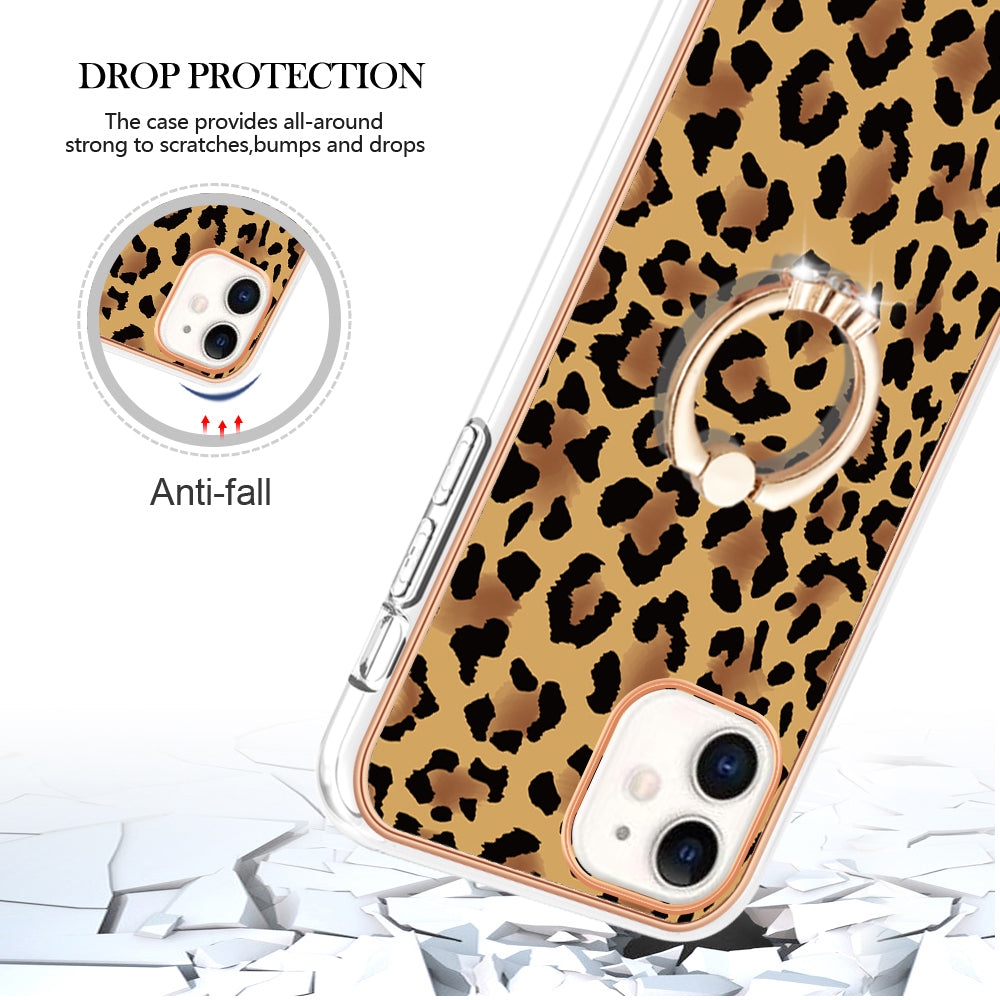 YB IMD Series-20 Style D For iPhone 11 IMD Pattern 2.0mm TPU Case Electroplating Ring Kickstand Phone Cover