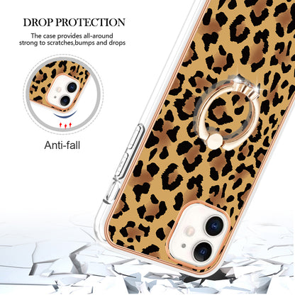 YB IMD Series-20 Style D For iPhone 11 IMD Pattern 2.0mm TPU Case Electroplating Ring Kickstand Phone Cover