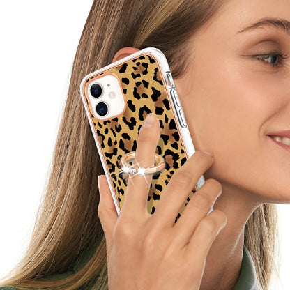 YB IMD Series-20 Style D For iPhone 11 IMD Pattern 2.0mm TPU Case Electroplating Ring Kickstand Phone Cover