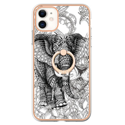 YB IMD Series-20 Style D For iPhone 11 IMD Pattern 2.0mm TPU Case Electroplating Ring Kickstand Phone Cover