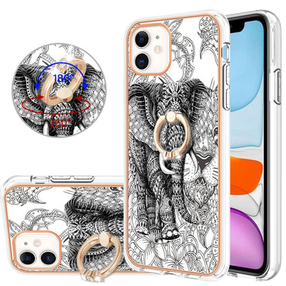 YB IMD Series-20 Style D For iPhone 11 IMD Pattern 2.0mm TPU Case Electroplating Ring Kickstand Phone Cover