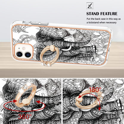 YB IMD Series-20 Style D For iPhone 11 IMD Pattern 2.0mm TPU Case Electroplating Ring Kickstand Phone Cover